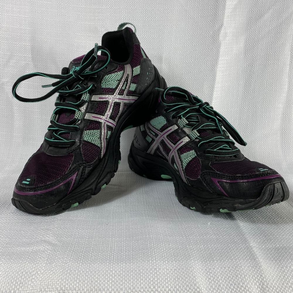 Asics Gel-Venture 4 Womens Trail Running Shoes Black Purple Mint T383N Size 8.5
